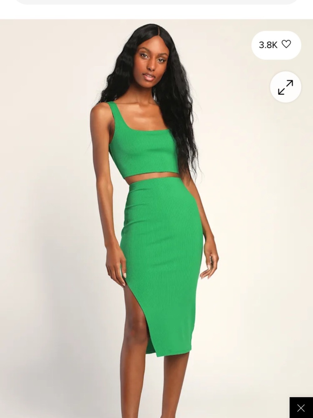 Lulu’s Green Ribbed High-Waist Two Piece Midi Skirt Set